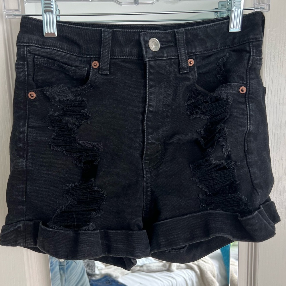 American Eagle distressed black jean shorts